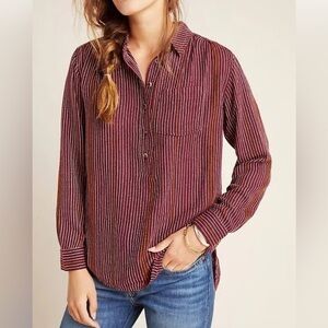 Anthropologie Red Long Sleeve Isadora Tunic Blouse Sz. S